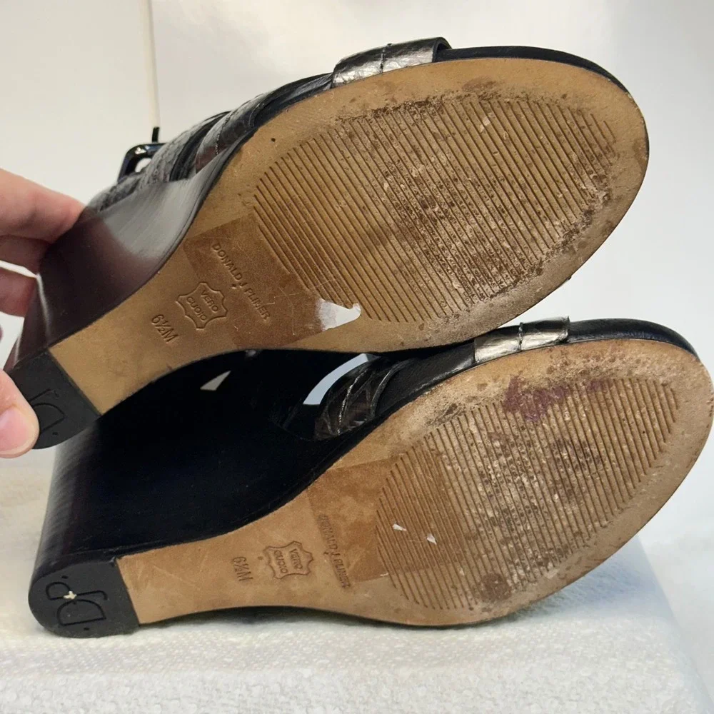 Donald J Pliner Gaia Sandals Womens 6.5M Grey Black Snakeskin Wedge Excellent